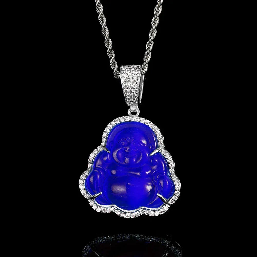 Custom Cat's Eye Stone Maitreya Buddha Pendant Necklace with Zircon Stones for Men and Women | Caratix Jewelry - CaratixJewelry