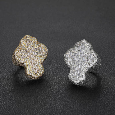 T-Shaped Cross Zircon Ring with Copper Setting for Men | Trendy Hip Hop Jewelry | Caratix Jewelry - CaratixJewelry