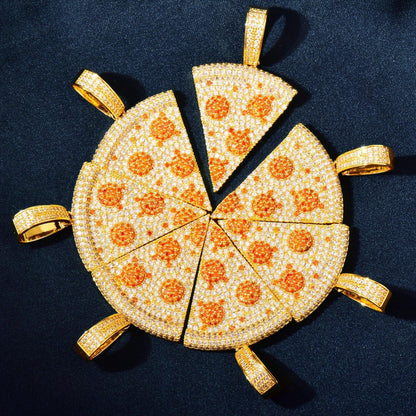 Iced Out Pizza Pendant Necklace – Hip Hop CZ Trendy Streetwear Jewelry - CaratixJewelry