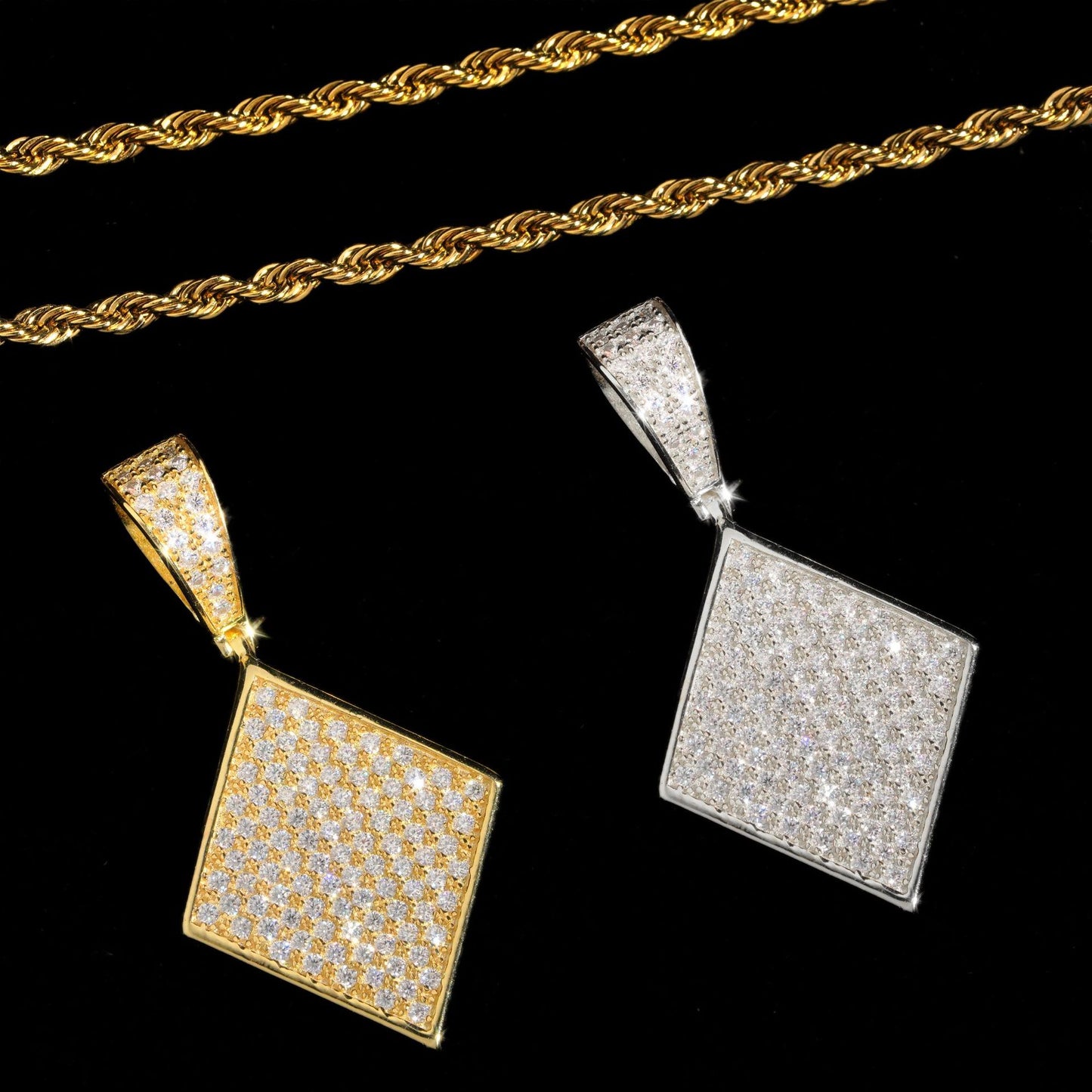 S925 Sterling Silver Moissanite Rhombus Pendant | Iced Out Diamond Shape Charm for Tennis Chains | Caratix