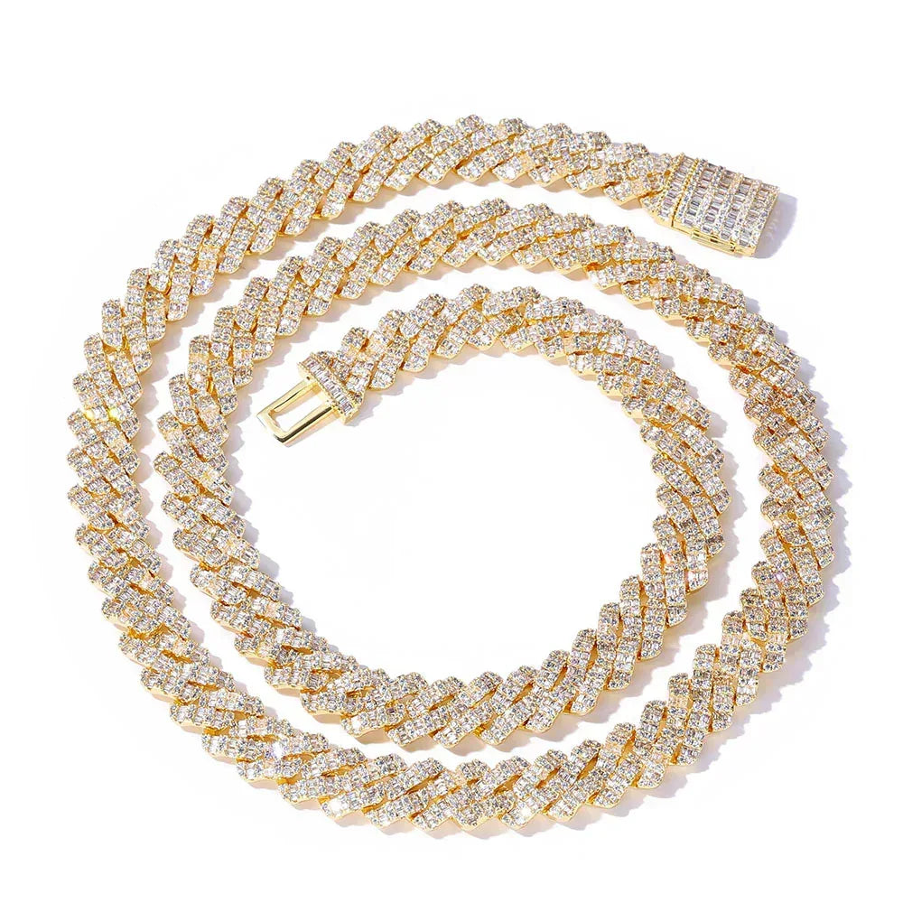Custom 10mm Rhombus Baguette Cuban Link Chain - CaratixJewelry