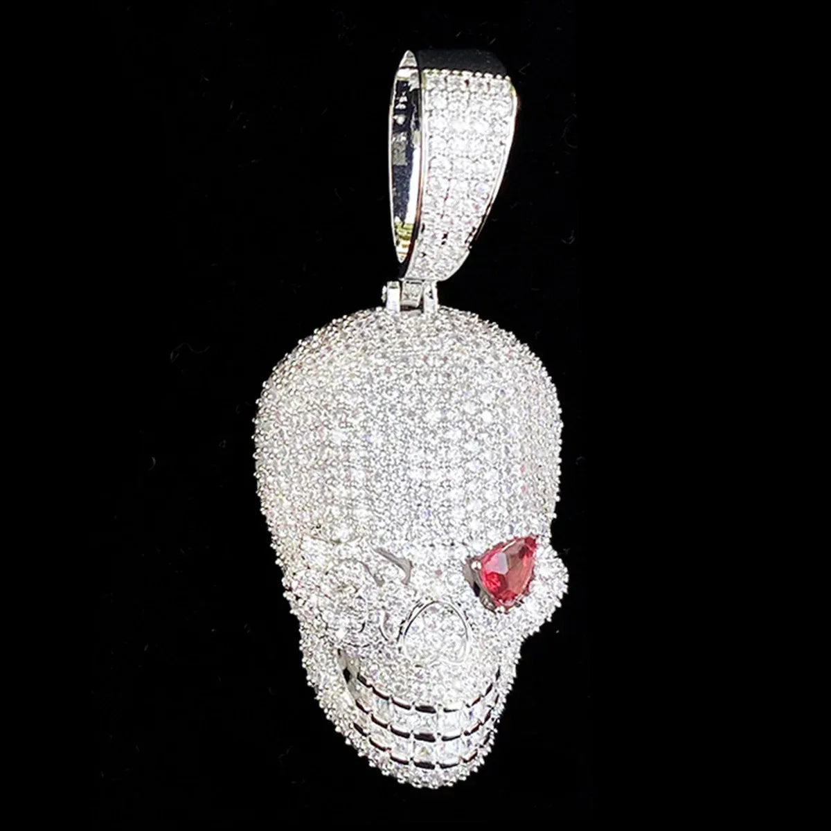 Iced Out Red-Eyed Skull Pendant | Men's Punk Gothic Hip Hop Necklace - CaratixJewelry