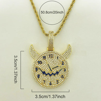 Men's Niche Skull Watch Necklace | 14K Gold Finish CZ Hip Hop Bling - CaratixJewelry