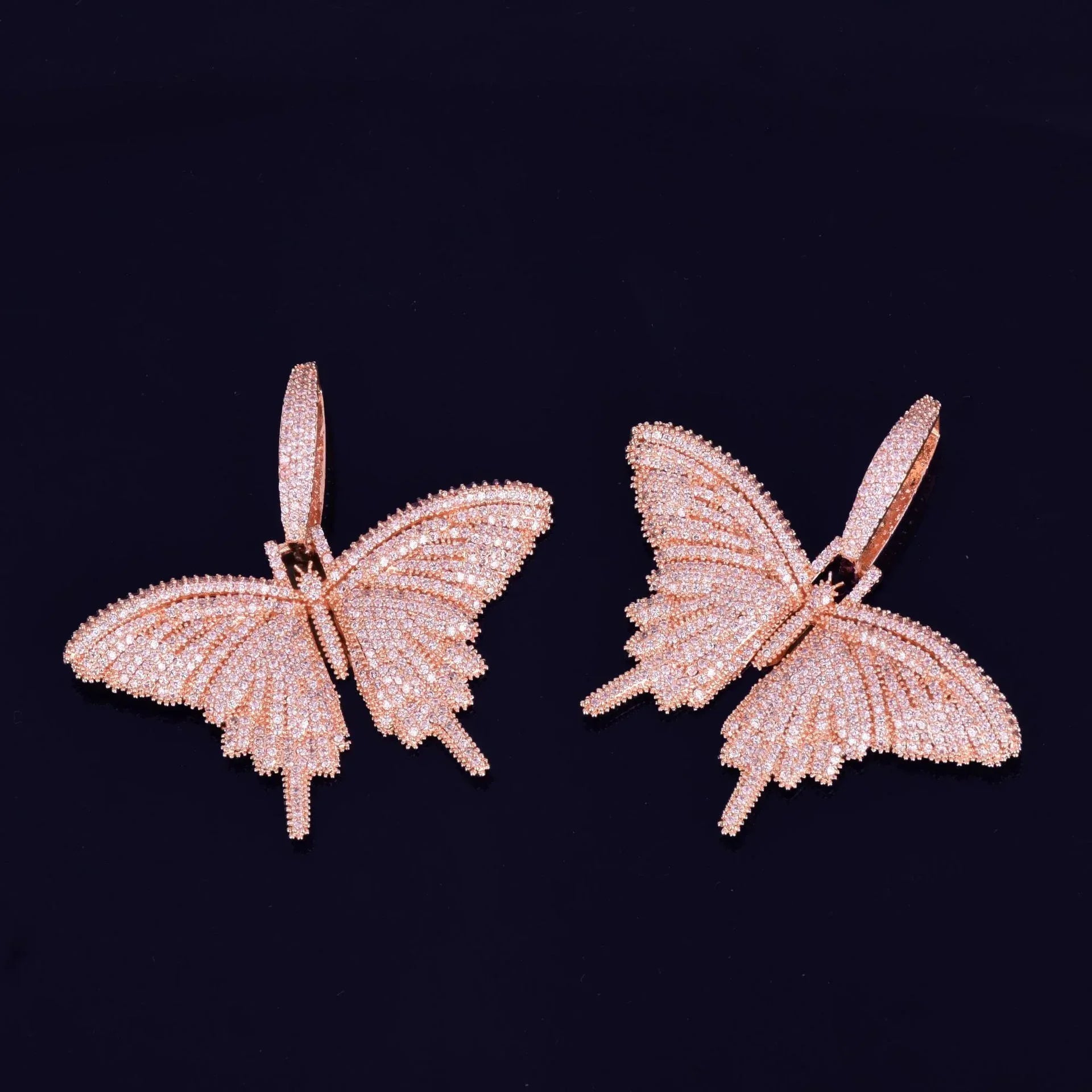 Vibrant Pink Iced Out Butterfly Pendant | Unisex Hip Hop Rock Necklace | Premium Copper Pink Zircon Jewelry | Y2K Streetwear Bling | Caratix - CaratixJewelry