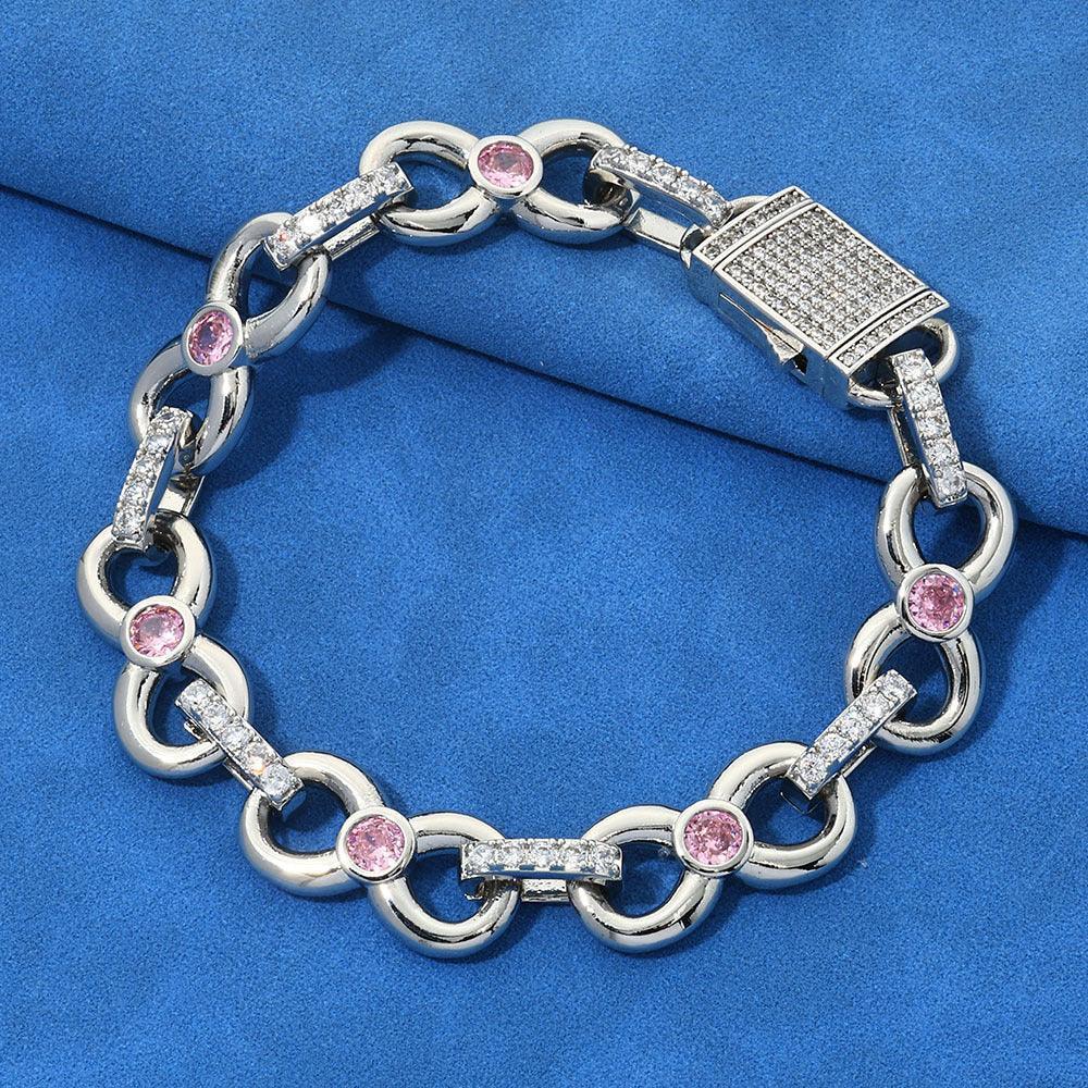 Custom 12mm Pink Zircon Infinity 8 Link Bracelet for Rapper | Caratix - CaratixJewelry