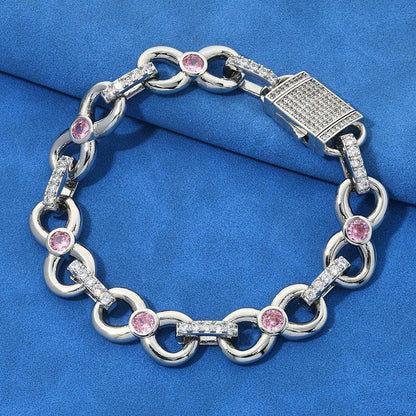 Custom 12mm Pink Zircon Infinity 8 Link Bracelet for Rapper | Caratix - CaratixJewelry