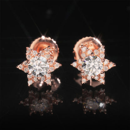 S925 Sterling Silver Flower Moissanite Stud Earrings | D Color VVS1 Floral Bling | Caratix