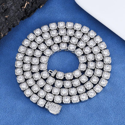 Custom 5mm S925 Silver Baguette Necklace | Flip-Clasp Hip Hop Bling for Women | Caratix - CaratixJewelry