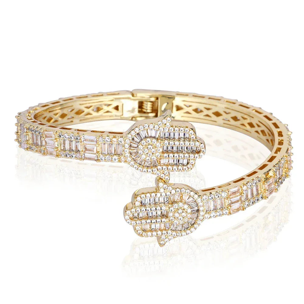 Iced Out Hand of Fatima Bracelet Mixed Zircon Bling Jewelry - CaratixJewelry