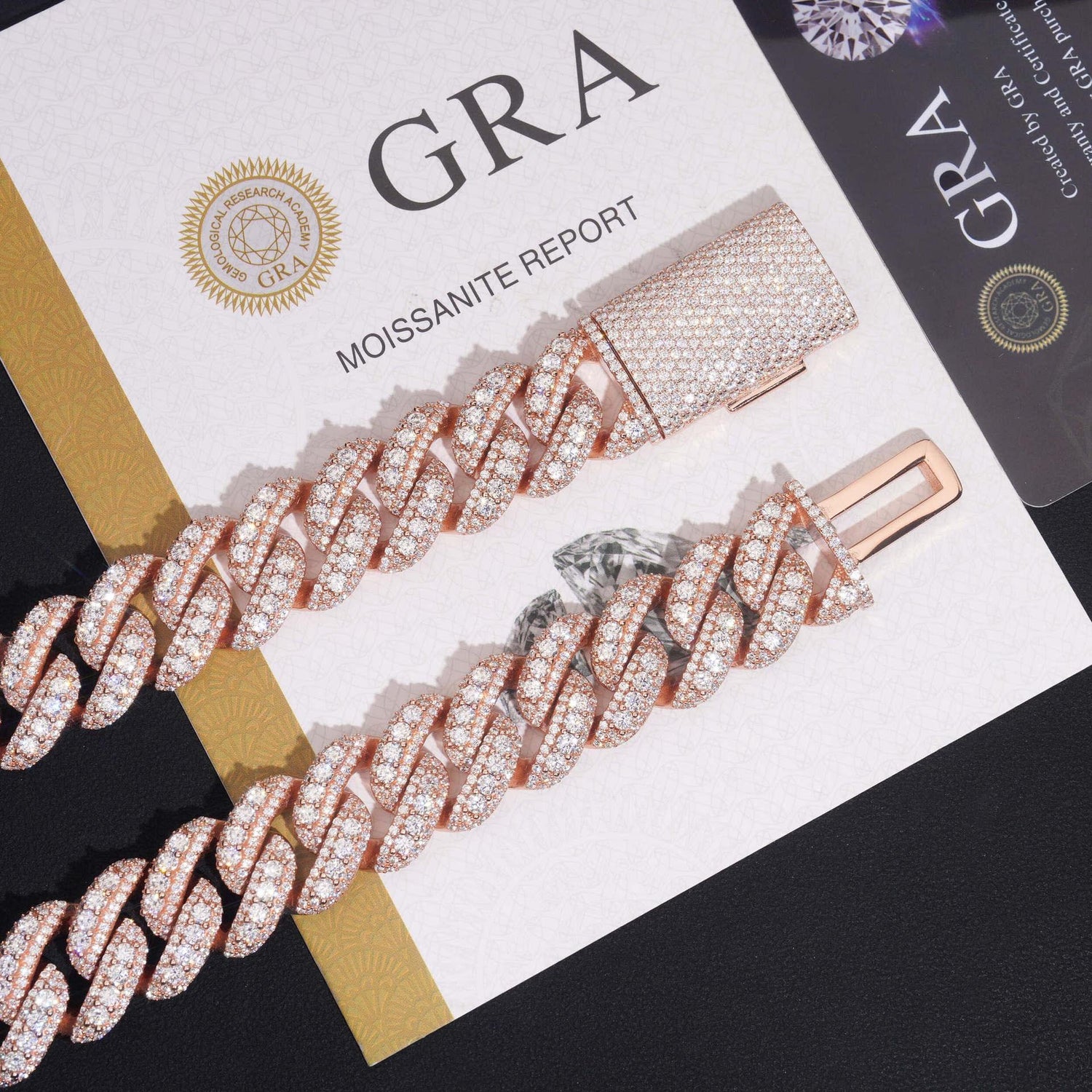 18mm Rose Gold Crescent Cuban Link Chain – Iced-Out Moissanite Hip Hop Men’s Necklace in 925 Sterling Silver - CaratixJewelry