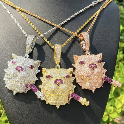 Iced Out Bully Dog Head Pendant | Men's CZ Pit Bull Necklace - CaratixJewelry