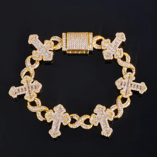 15mm Full Zircon Zero Link Bracelet Square-Cut Detail Gold Chain Rapper Style for Men | Caratix Jewelry - CaratixJewelry