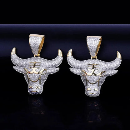Iced Out Raging Bull Head Pendant | Men's Taurus Zodiac Necklace | Premium Copper CZ Chicago Style Jewelry | Wall Street Wealth Charm | Caratix - CaratixJewelry