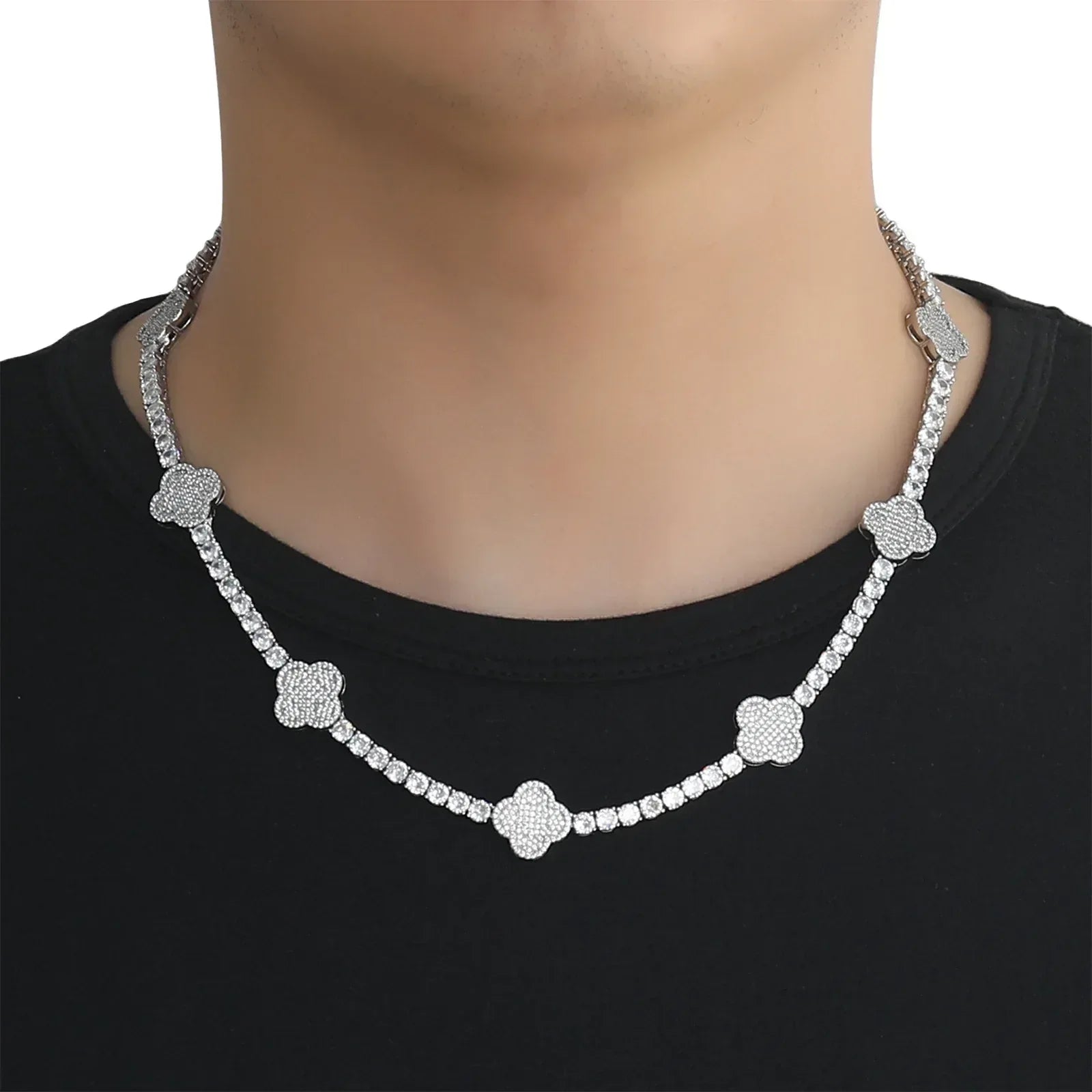 Unisex Single-Row Clover Tennis Choker | 5A Zircon Hip Hop Necklace | Versatile Bling Jewelry | Caratix - CaratixJewelry