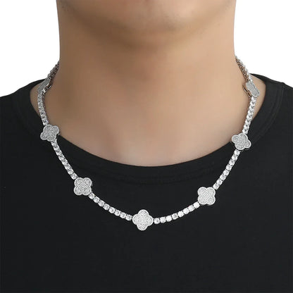 Unisex Single-Row Clover Tennis Choker | 5A Zircon Hip Hop Necklace | Versatile Bling Jewelry | Caratix - CaratixJewelry