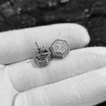 Hexagonal Cross Zircon Stud Earrings for Men and Women | Iced Out Hip Hop Jewelry | Caratix Jewelry - CaratixJewelry
