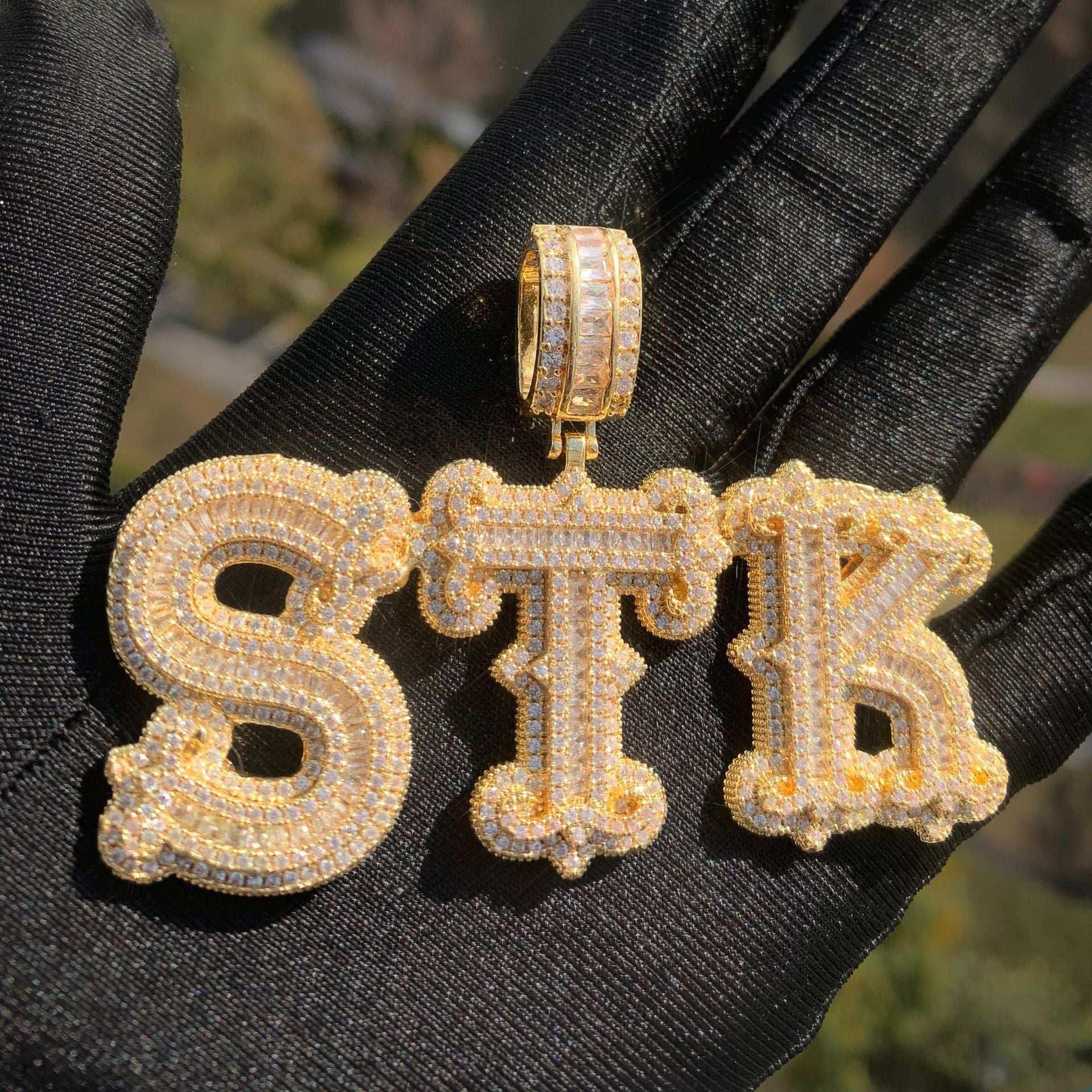 Cloud Pattern Letter Pendant | Iced Out CZ DIY Hip Hop Rapper Custom Necklace - CaratixJewelry