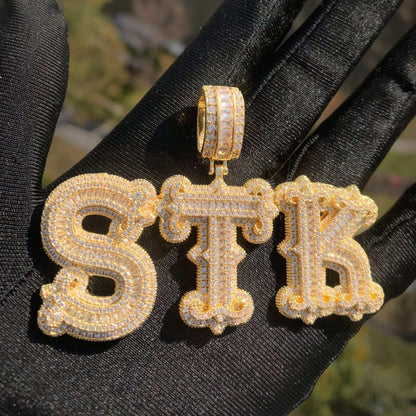 Cloud Pattern Letter Pendant | Iced Out CZ DIY Hip Hop Rapper Custom Necklace - CaratixJewelry