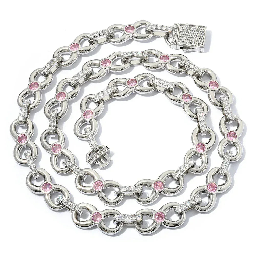 Custom 12mm Pink Zircon Infinity 8 Link Iced Out Chain for Rapper | Caratix - CaratixJewelry