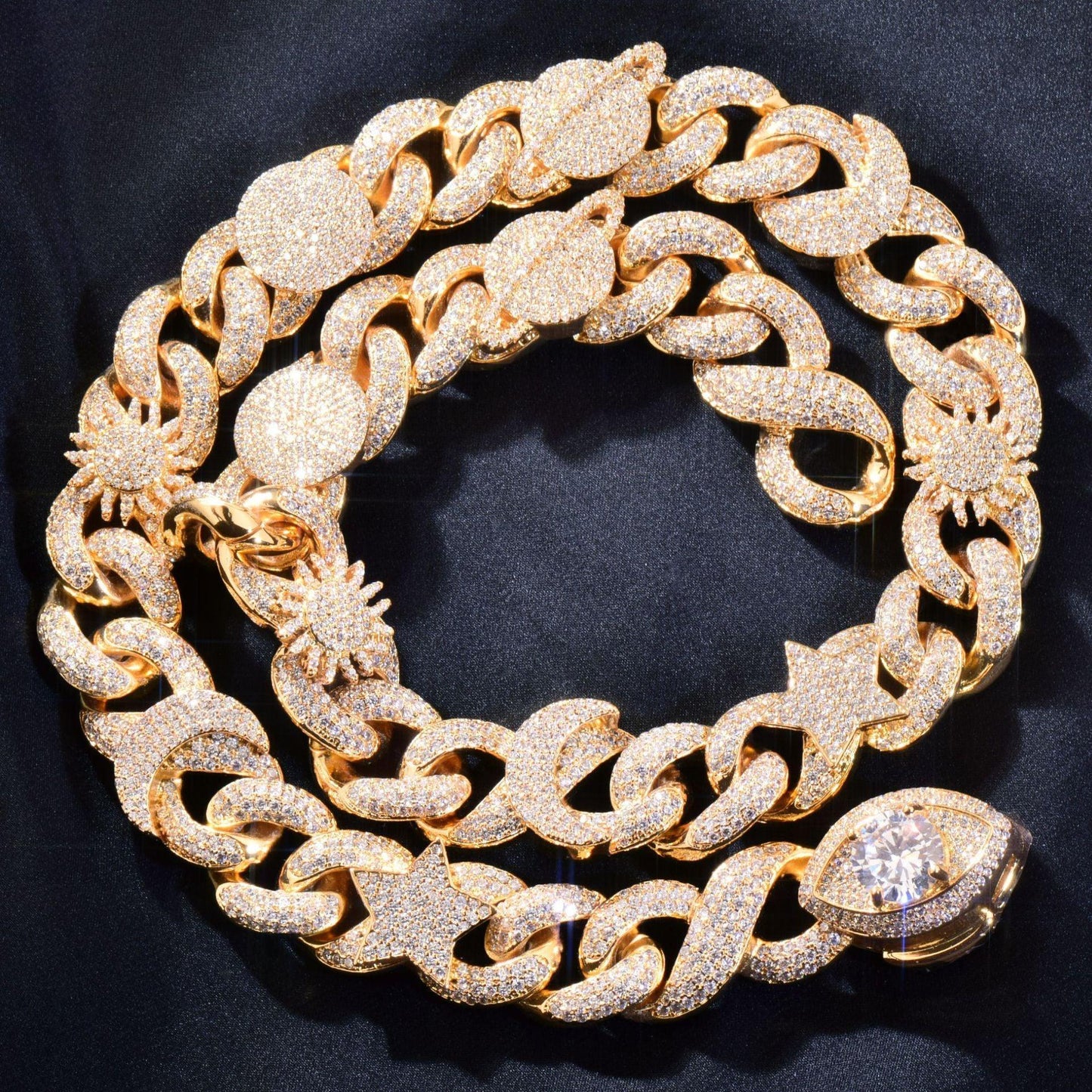 Star Moon Eye Clasp Cuban Chain Necklace with Copper & Zircon | Hip Hop Jewelry | Caratix Jewelry - CaratixJewelry