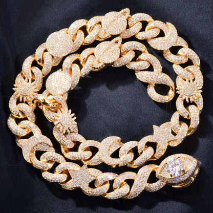 Star Moon Eye Clasp Cuban Chain Necklace with Copper & Zircon | Hip Hop Jewelry | Caratix Jewelry - CaratixJewelry