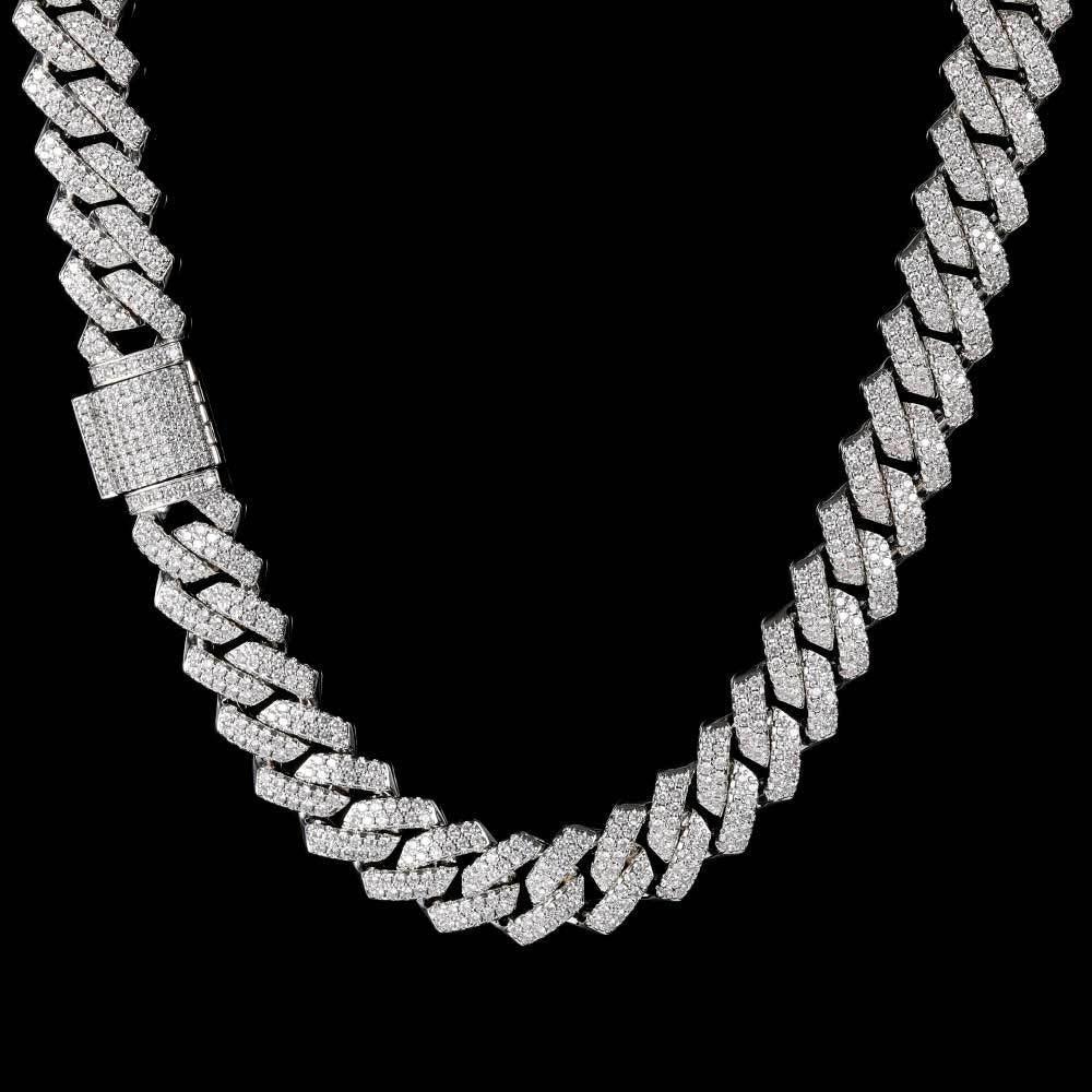 14mm Cuban Chain Necklace with Zircon Stones - CaratixJewelry