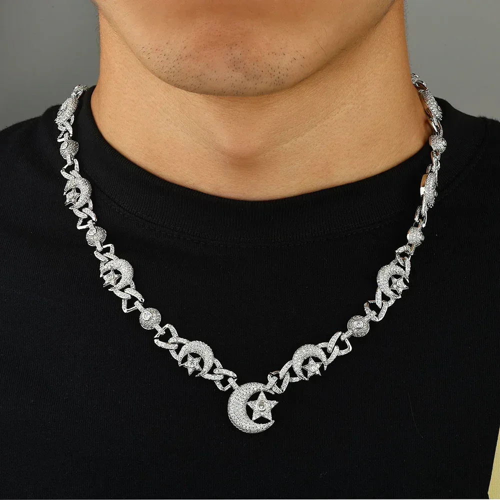 Custom 10mm Moon Star Necklace & Bracelet Gold Chain for Rapper | Caratix - CaratixJewelry