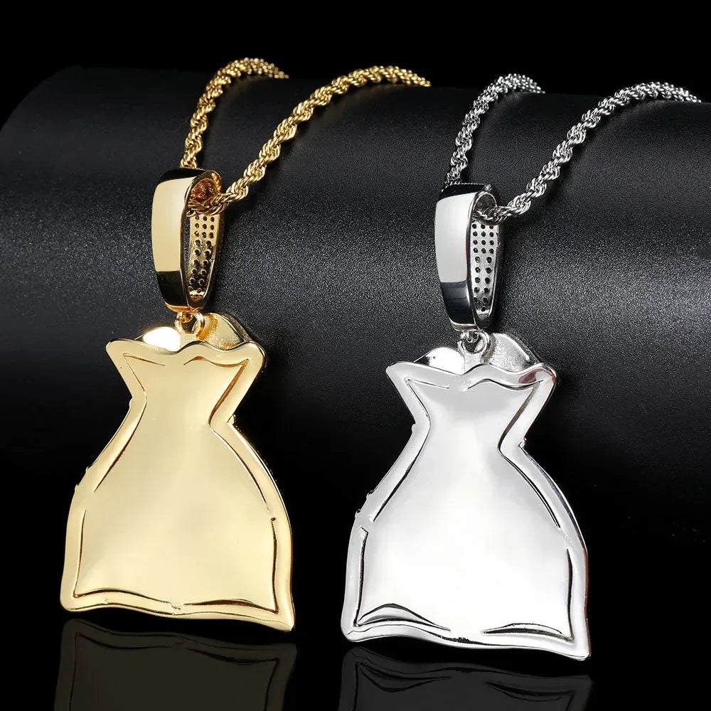 Custom Photo Pendant Hip Hop Necklace with Micro-Pave Zircon and DIY Money Bag Frame | Caratix Jewelry - CaratixJewelry