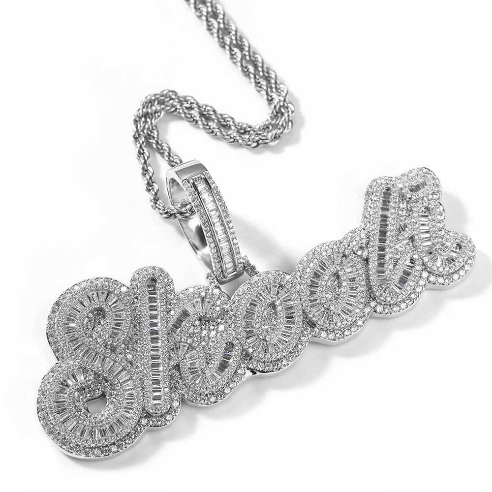 Round and Square Letter Pendant Necklace with Mixed Zircon Stones for Men and Women | Caratix Jewelry - CaratixJewelry