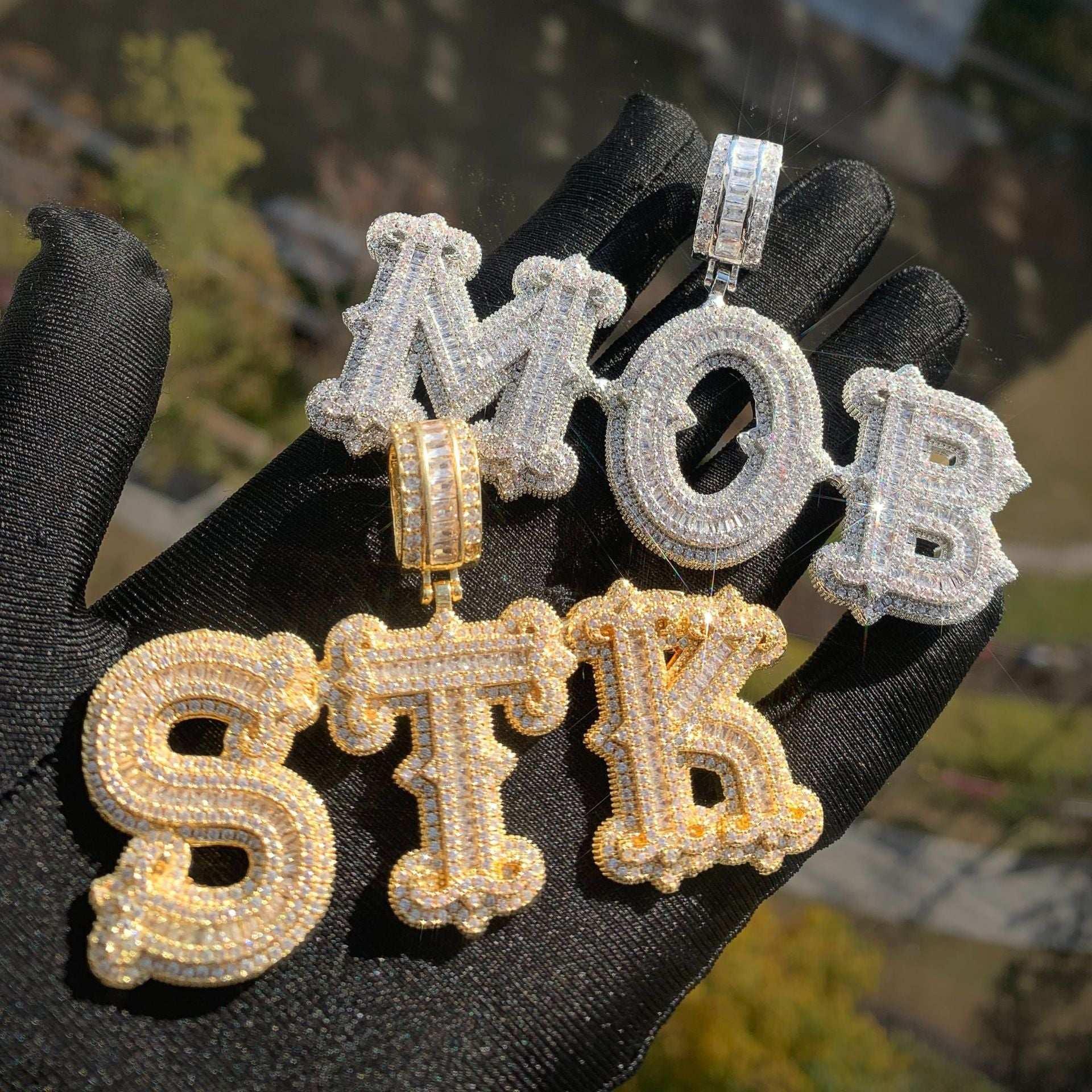 Cloud Pattern Letter Pendant | Iced Out CZ DIY Hip Hop Rapper Custom Necklace - CaratixJewelry
