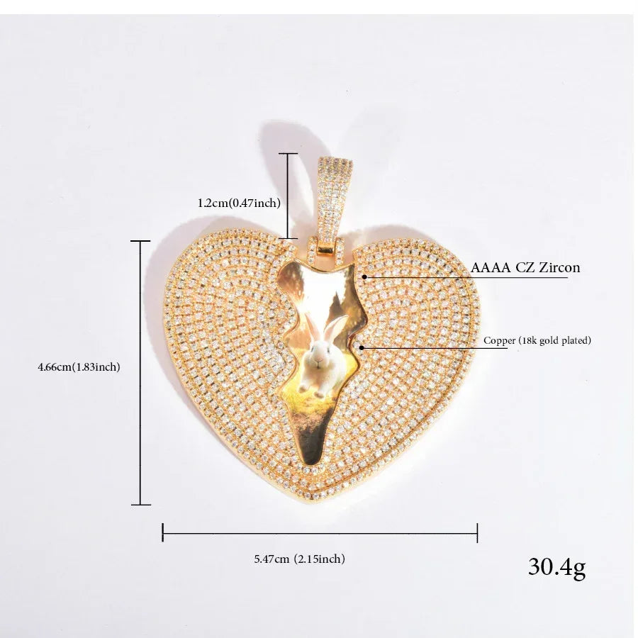 Broken Heart Photo Pendant | Iced Out CZ Custom Picture Hip Hop Necklace - CaratixJewelry
