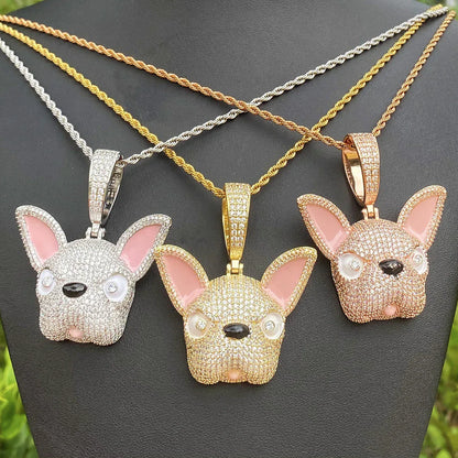 Iced Out French Bulldog Pendant | Men's Real Copper CZ Dog Head Necklace - CaratixJewelry