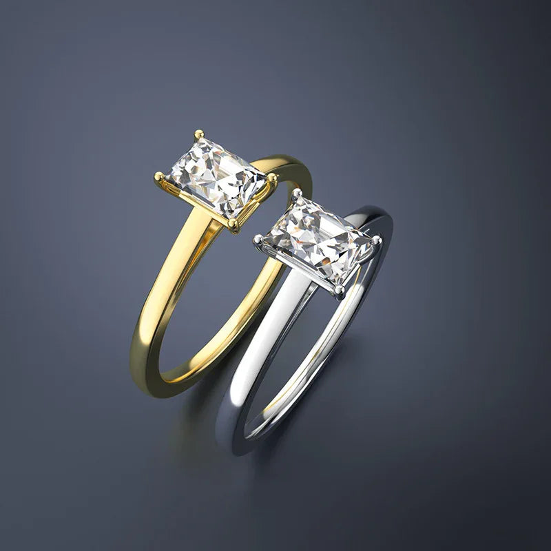 1ct Emerald Cut Moissanite Ring | S925 Silver 18K Gold Plated | Caratix
