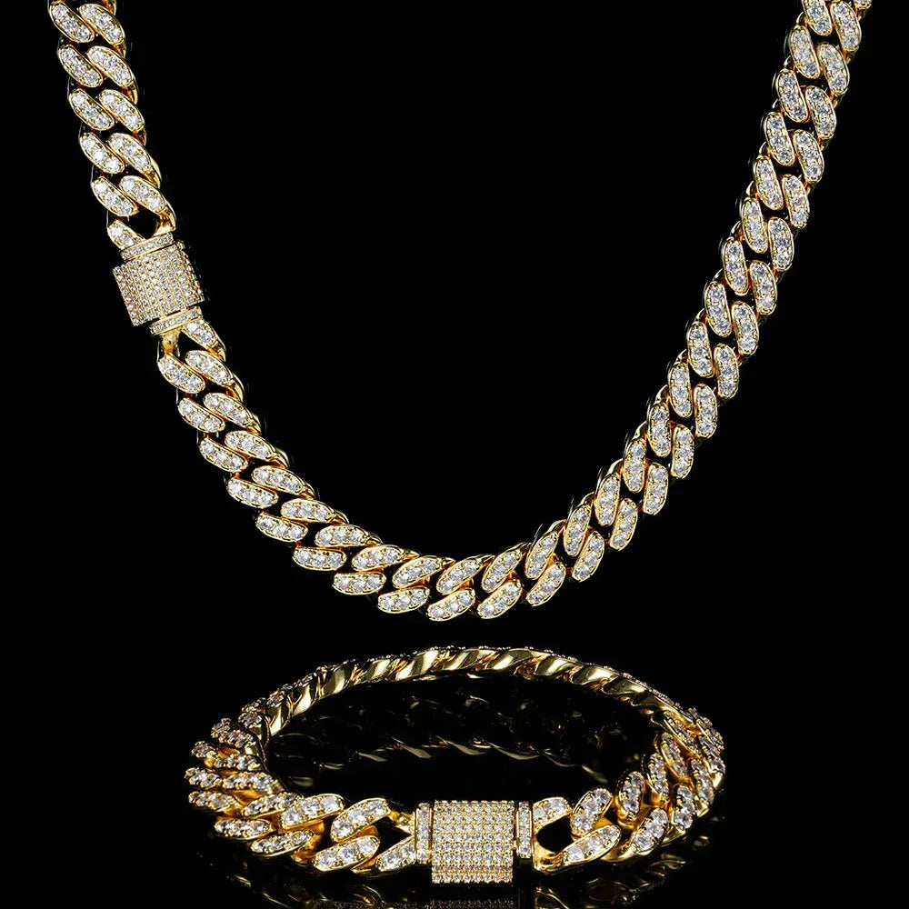 12mm Iced Out Cuban Chain Necklace Single Row Zircon - CaratixJewelry