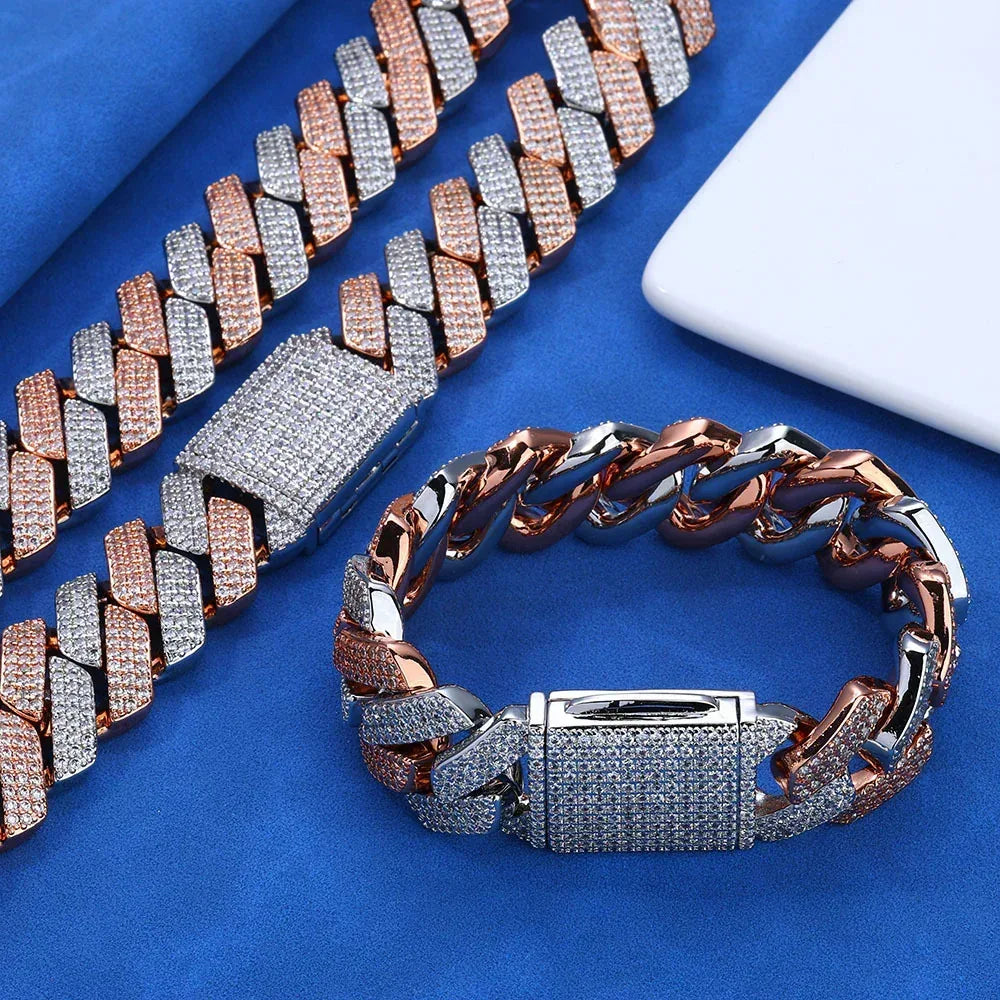 20mm Flip Clasp Triple Row Zircon Cuban Link Bracelet - CaratixJewelry