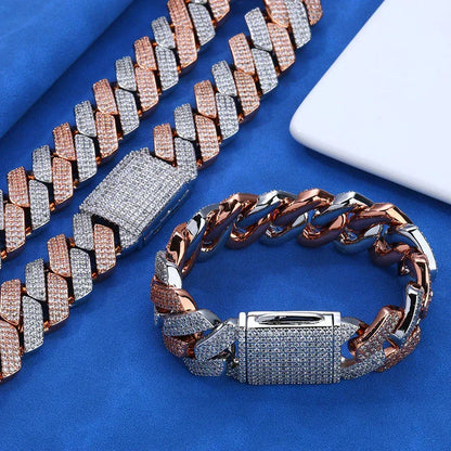 20mm Flip Clasp Triple Row Zircon Cuban Link Bracelet - CaratixJewelry