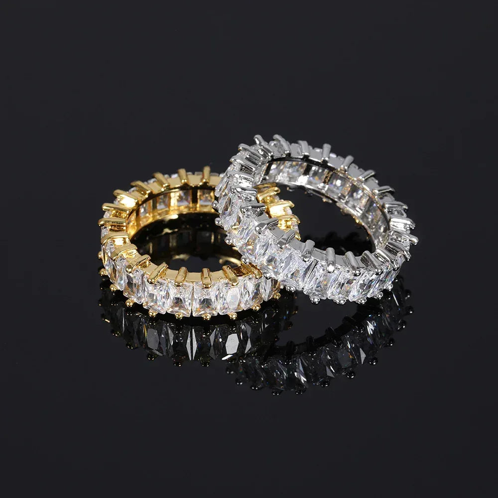 6mm Single-Row T-Shaped Zircon Ring with 18K Gold Plating for Men and Women | Trendy Hip Hop Jewelry | Caratix Jewelry - CaratixJewelry