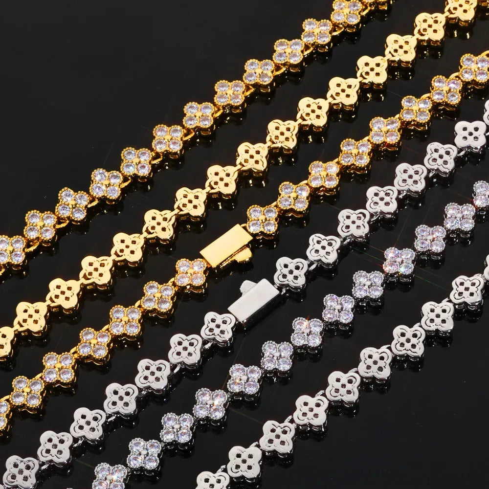 7mm Full Flower Link Bracelet Hip Hop Jewelry Rapper Iced Out Chain for Men | Caratix Jewelry - CaratixJewelry