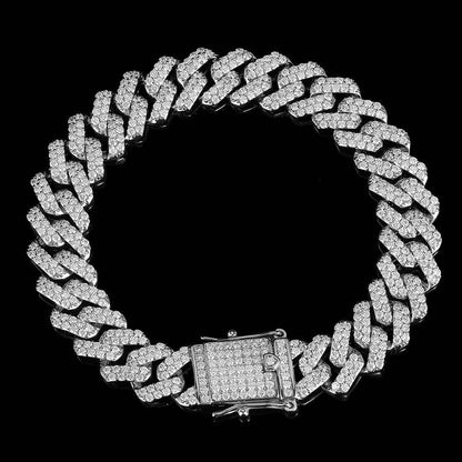 12mm Double Row Cuban Chain Bracelet with 18K Gold - CaratixJewelry