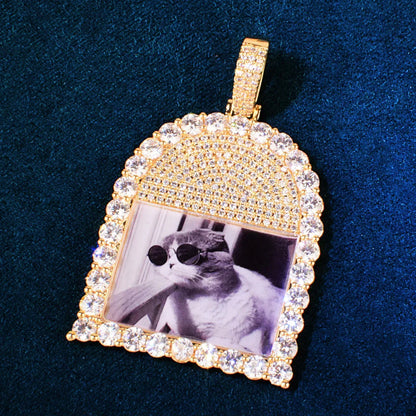 Custom Photo Pendant Necklace | Solid CZ Iced Out Hip Hop DIY Picture Jewelry - CaratixJewelry