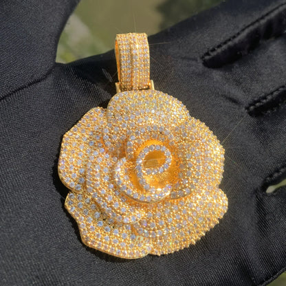 Iced Out Rose Pendant Necklace | CZ Hip Hop Streetwear Trendy Jewelry - CaratixJewelry