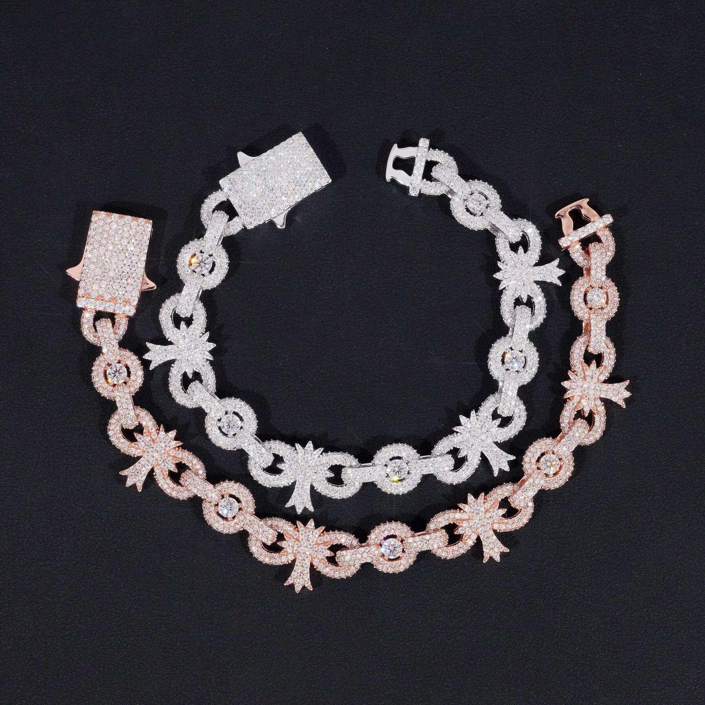 10mm Moissanite Cross Cuban Link Bracelet | S925 Silver Hip Hop Jewelry - CaratixJewelry