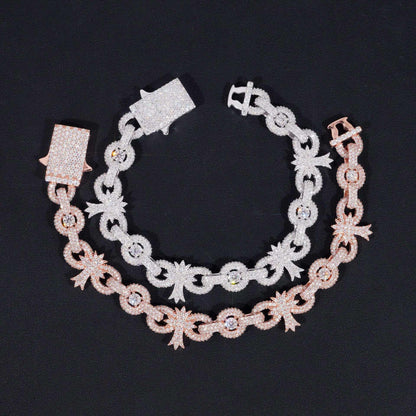 10mm Moissanite Cross Cuban Link Bracelet | S925 Silver Hip Hop Jewelry - CaratixJewelry