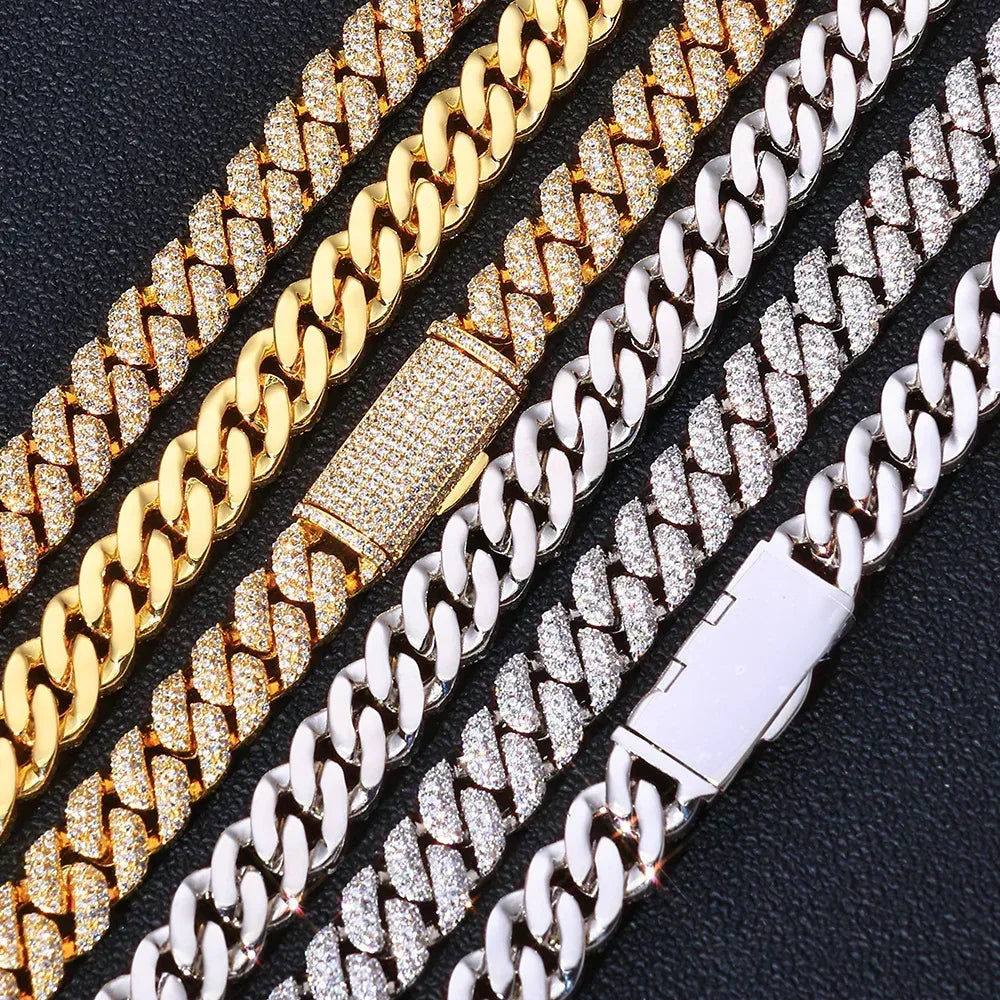 10mm Triple-Row Moissanite Cuban Link Chain for Men – S925 Sterling Silver High-Quality Luxury Hip Hop Necklace - CaratixJewelry