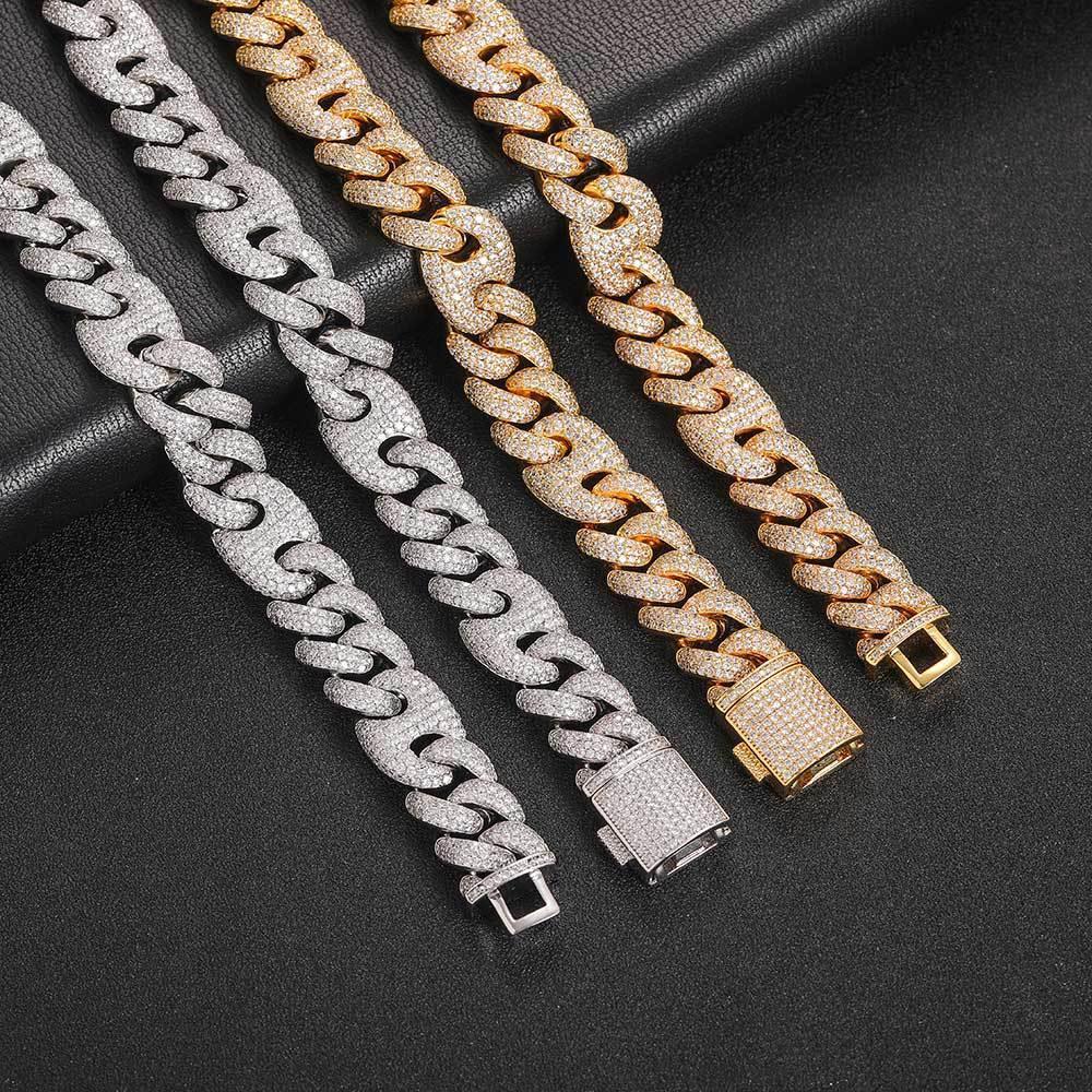 15mm Cuban Link Bracelet Pig Nose & Bubble Zircon - CaratixJewelry