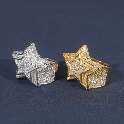 D-Color VVS Moissanite Star Ring | S925 Silver Unisex Iced Out Hip Hop Jewelry - CaratixJewelry