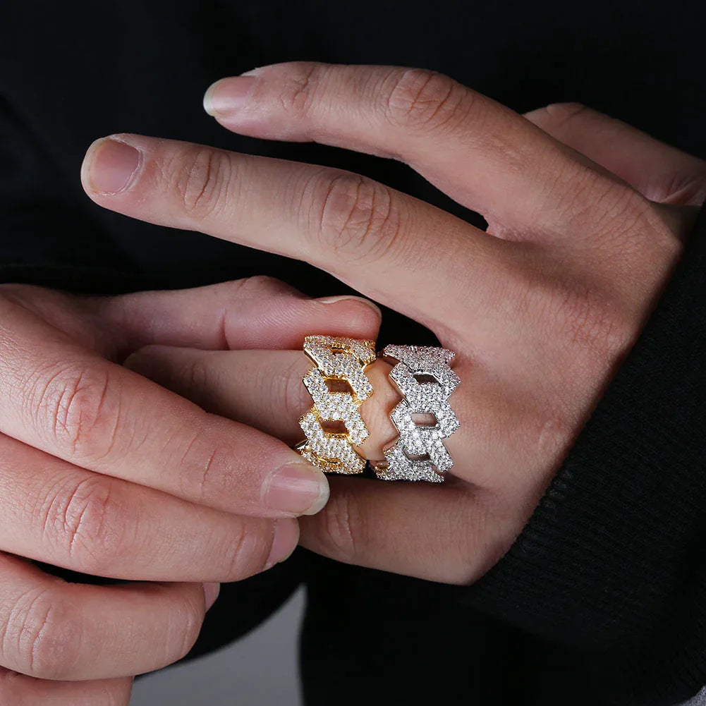 14mm Men's Iced Out Cuban Ring | Heavyweight Rapper Pave Band | Caratix