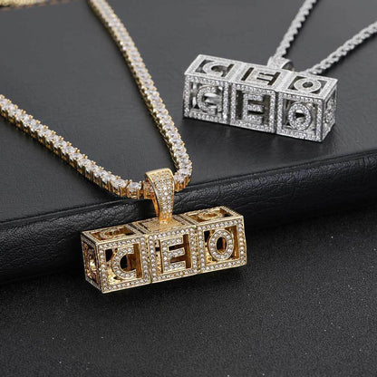 Hollow Square Letter Pendant Necklace with Micro-Pave Zircon for Men and Women | Caratix Jewelry - CaratixJewelry