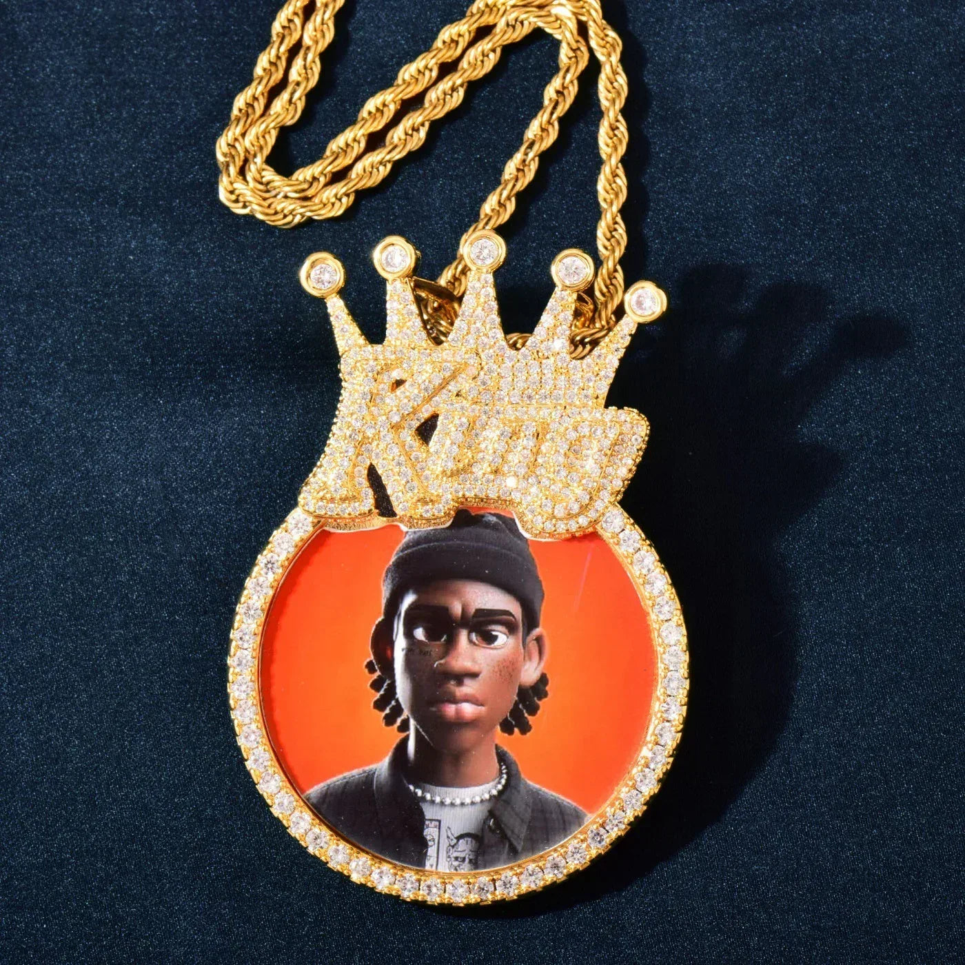 Crown Round Photo Pendant | Iced Out CZ DIY Custom Picture Hip Hop Necklace - CaratixJewelry