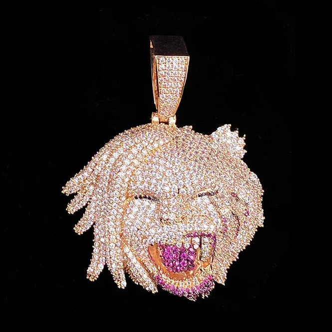 Iced Out Harley Quinn Pendant | Men's Real Copper CZ Necklace - CaratixJewelry
